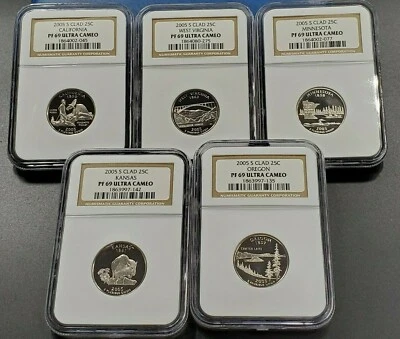 2005 S Complete 5 Coin Clad Proof Quarter Set NGC Graded PF69 UCAM Brown Label - Image 1 of 4