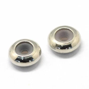 10 pcs Silver Tone Smooth Spacer Stoppers with Rubber – 9mm x 4mm - Picture 1 of 1