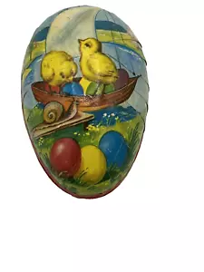 Paper Mache Egg Western Germany Candy Container Baby Chicks In Boat Vintage - Picture 1 of 9