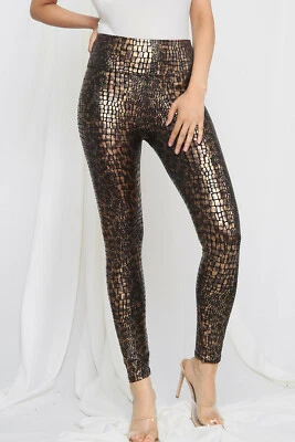 Women Ladies Wet Look Legging Pants Crocodile Print Animal Leopard Foil Shiny PU - Image 1 of 4