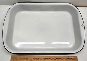 Vintage White/Black Trim Enamel Baking Pan Rectangular Metal Mid Century - Picture 1 of 12
