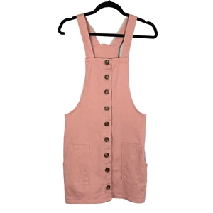 Justify Little Girls Jumper Dress Medium Pink Button Front Pockets Sleeveless - Picture 1 of 7