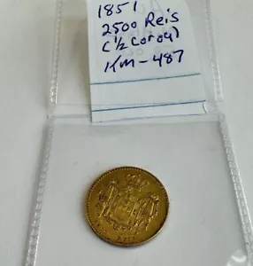 1851 Portugal 2500 Reis (1/2 Coroa) Gold Coin – Maria II - Picture 1 of 2