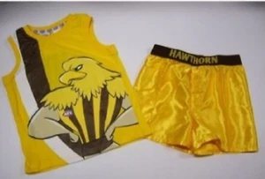 Hawthorn Hawks Official AFL Summer Pyjamas Satin Boxers Satin Singlet Size 3 - Picture 1 of 2