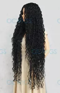 Extra Lange Spirale Locken Lace Front Echthaar Mischung Perücke EVGP Off Black - Bild 1 von 10