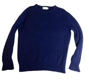 Hilwin 100% Kaschmir Damen M Rundhals Zopfmuster Pullover dunkelblau - Bild 1 von 5