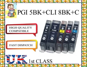 5 PGI-5BK CLI-8 KOMPATIBLE Tintenpatronen für Canon Drucker GECHIPT NICHT ORIGINAL - Bild 1 von 1