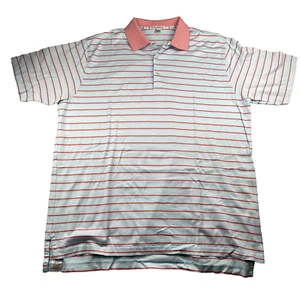 Men's Peter Millar Mens Polo Golf XL Shirt Coral Pale Blue Stripe Short Sleeve - Picture 1 of 7