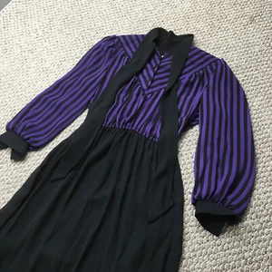 Vintage 70s Lady Carol of New York Dress 6 S/M Black Purple Stripes Edgy Gothic - Picture 1 of 9