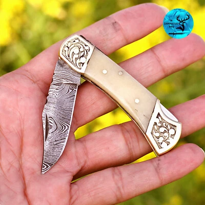 CUSTOM HANDMADE FORGED DAMASCUS STEEL FOLDING POCKET KNIFE SURVIVAL KNIFE 1254 - Image 1 of 4