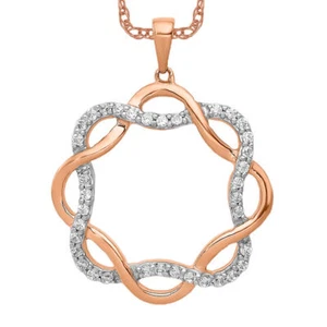 14K Solid Rose Gold Diamond Twisted Necklace - Picture 1 of 12