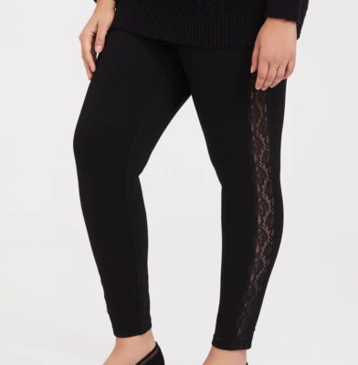 Torrid Women's 2 2X Leggings Black Luxe Ponte Lace Inset Pull On EUC Free Ship - Image 1 of 4