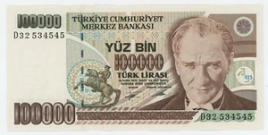 Turkey 100000 Lira L.1970 Pick 205 UNC Uncirculated Banknote Serie D32 - Picture 1 of 2
