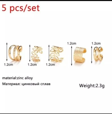New 5pc Gold Silver Color Metal Ear Cuff Non-Piercing Ear Clips Earrings Jewelry - Image 1 of 4