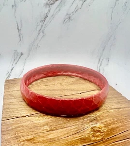 Vintage RED SNAKESKIN BANGLE BRACELET 1/2” Wide - Picture 1 of 3