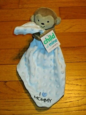 NWT Child of Mine I LOVE MOMMY Blue Minky Dot/Monkey Security Blanket/Lovey - Image 1 of 3