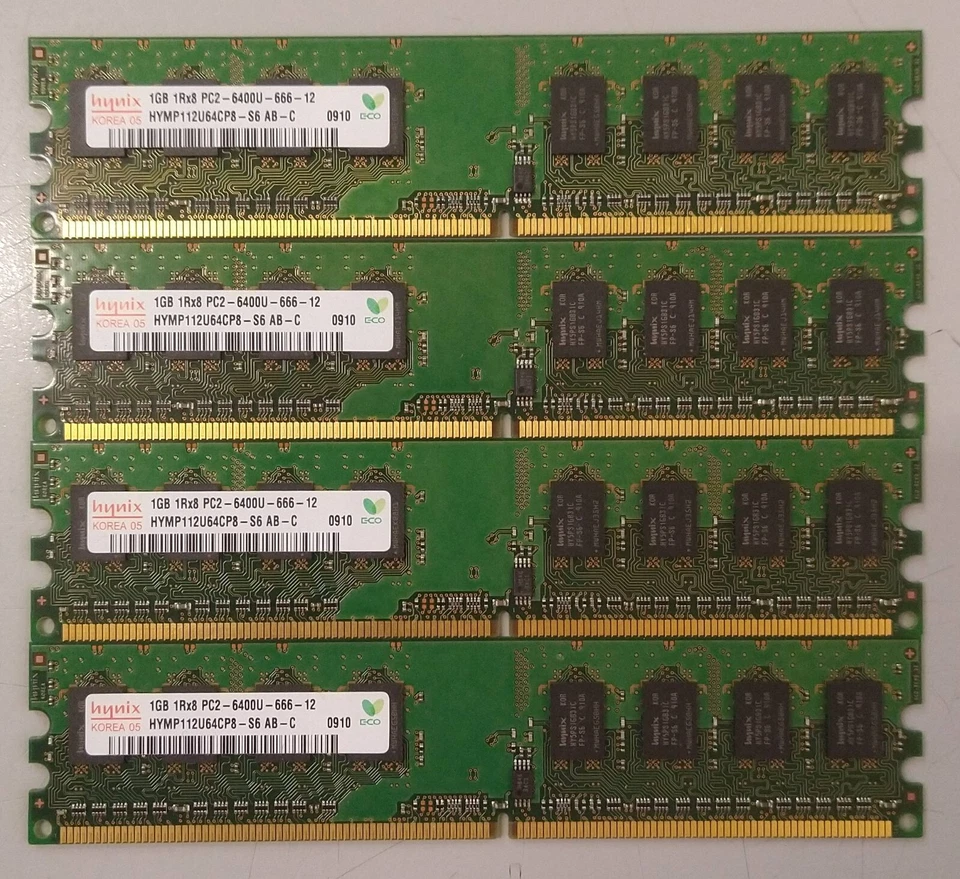 RAM DDR2 4GB (4x1GB) 800Mhz PC2-6400U Hynix HYMP112U64CP8-S6 - Immagine 1 di 2