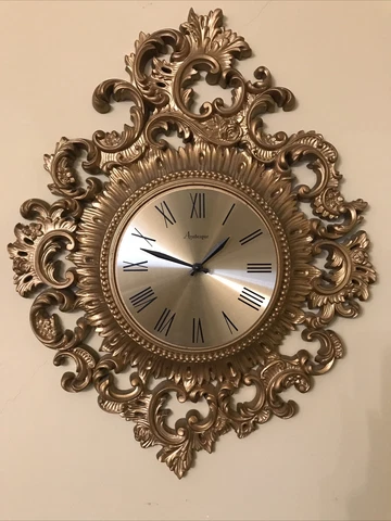 Vintage MCM Burwood Arabesque Wall Clock  Ornate Gold Hollywood Regency Cover