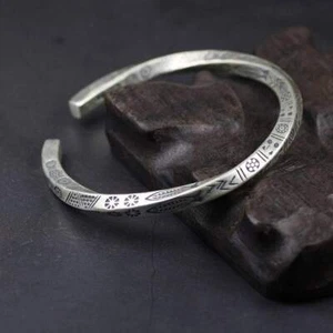 Bracelet jonc en argent 925 sterling gravure Poisson, Porte Bonheur Homme Femme - Imagen 1 de 5