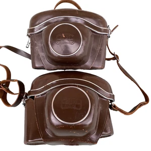 Zeiss Ikon AG Brown Hard Leather Camera Case 23.0007 Germany 6.5” Lot 2 Strap - Picture 1 of 12