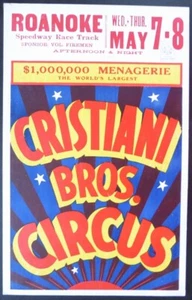 Original vintage Circus Poster - Cristiani Bros. May 7, 8 1958 Roanoke, Virginia - Picture 1 of 2