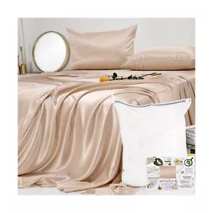 100% Silk Sheets 4pcs Set - 23 Momme Mulberry Silk Bedding Set Queen Size - C... - Picture 1 of 7