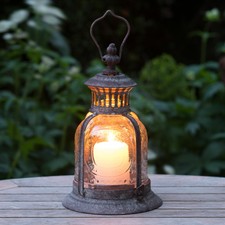 French Vintage Lantern Antique Candle Holder Shabby Chic Metal Glass Home Garden