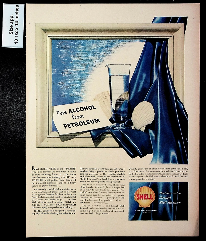 1948 Shell Oil Company Pure Alcohol Petroleum Blue Silk Vintage Print Ad 28368 - Image 1 of 1