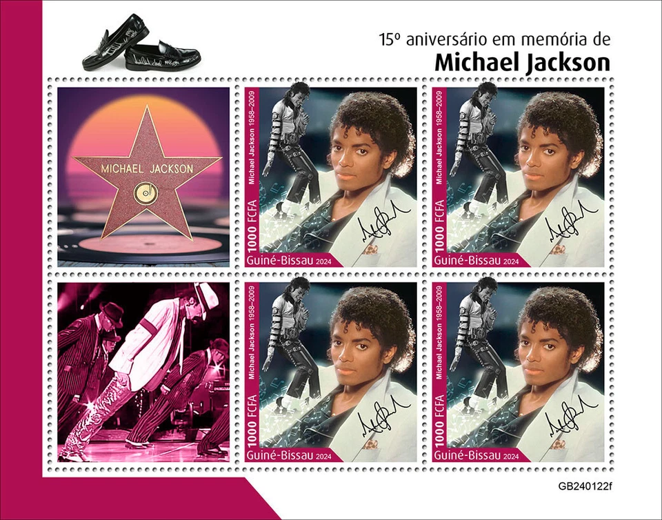 Estampillas conmemorativas del 15 aniversario de Michael Jackson MNH 2024 Guinea-Bissau M/S Foto 1 de 1