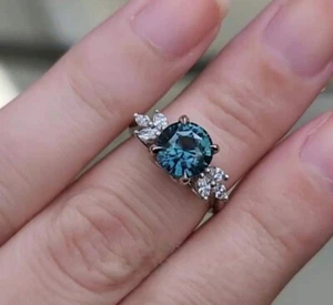 Teal montana sapphire ring vintage teal sapphire ring round cut teal ring - Picture 1 of 5