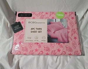 NWT BCBGeneration Sheet Set Twin 4 Piece Pink Cowboy Print Super Soft - Picture 1 of 5