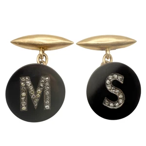 Antike Onyx Diamant 14K YG Manschettenknöpfe - Bild 1 von 3