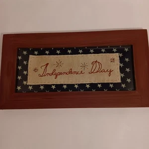 VTG Rustic Embroidered Cloth Independence Day Flag Decor Patriotic USA - Picture 1 of 4