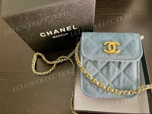 CHANEL MAKEUP Denim Canvas Schultertasche Kette Kosmetiktasche mit Magnetverschluss - Bild 1 von 8