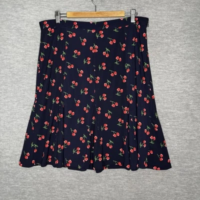 Talbots Cherry Print Fit & Flare Skirt Women’s Size 14 Navy Jersey Stretchy - Image 1 of 4