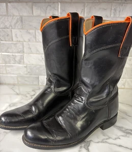 Vintage Texas Brand Womens Black Leather Western Cowboy Roper Boots 7.5M MadeUSA - Picture 1 of 21
