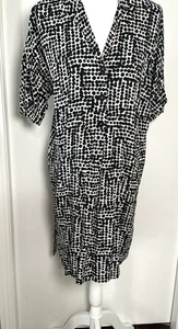 Nic+Zoe Black & Taupe polka dot print short sleeve shirt dress, size M, V neck - Picture 1 of 11