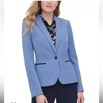 Tommy Hilfiger One-Button肘贴蓝色西装外套 16 码全新带标签 — 第 1/4 张图片