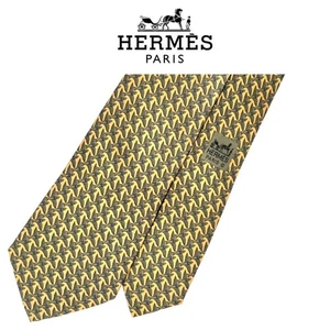 Hermes gelbe Krawatte - gelb grau Tier Vögel fliegender Fisch Seide französische Krawatte - Bild 1 von 11