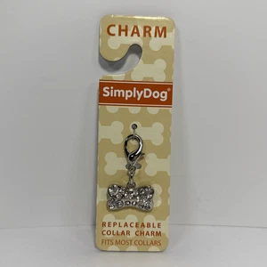 SimplyDog Bling Bone Dog Collar Charm Silver Tone Rhinestone Pendant New - Picture 1 of 2