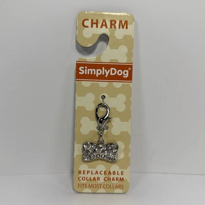 SimplyDog Bling Bone Dog Collar Charm Silver Tone Rhinestone Pendant New - Image 1 of 2