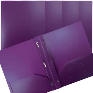 Purple Plastic 2 Pocket Folders with Prongs, Heavyweight, Letter Size Poly Fo... - Picture 1 of 5