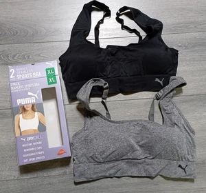 Paquete de 2 sujetadores deportivos sin costuras Puma cuello cuadrado para mujer X-grande negro/gris - Imagen 1 de 2