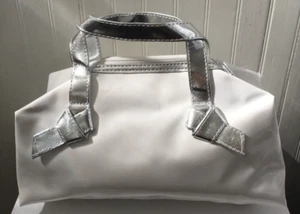 New Elizabeth Arden WHITE Patent with SILVER Double Handles Handbag Purse NICE - Picture 1 of 5