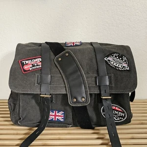 Heavy Duty Gray Canvas Shoulder Bag Tote Triumph Patches &  Logos 6x12x16 - Picture 1 of 14