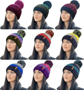 New RockJock Striped Thermal lined Bobble Hat pom pom woolen wooly - Picture 1 of 13