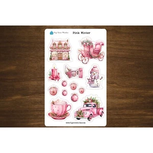 Pink Winter Sticker Sheet | Deco Stickers for Planners and Journals - Picture 1 of 2