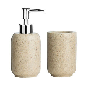 Canyon Natural Stone Dispenser and Tumbler Marble Style Bathroom Accessory Set