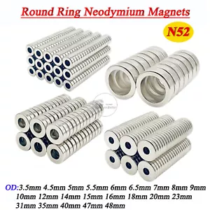 N52 Super Strong Neodymium Magnets Rare Earth Round Ring Hole Magnet OD 3.5-48mm - Picture 1 of 8