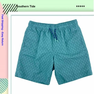 $59.50 Southern Tide Boy's Channel Marker Print Aqua Ocean Swim Trunks, Size XL - Picture 1 of 3